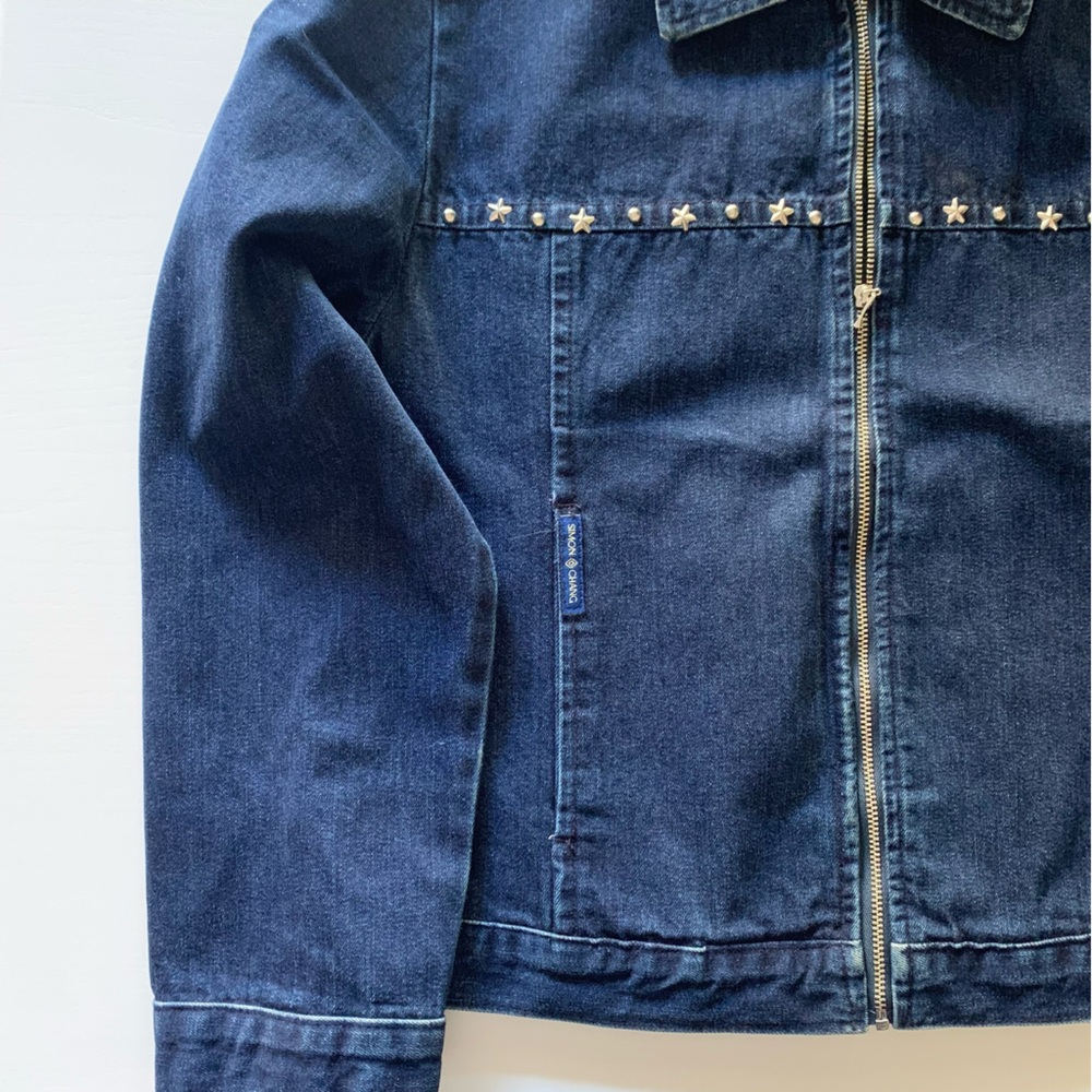Simon Chang | Studded dark denim jacket | Zip up